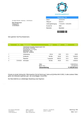 Faktura Software Gabelstapler Rechnung